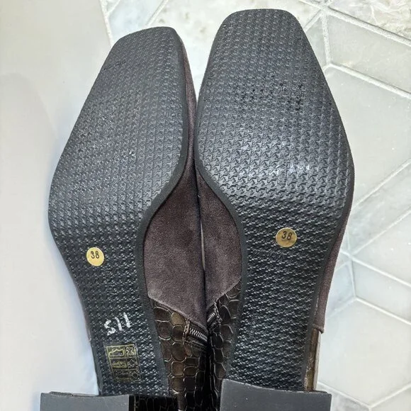 Ron White 38/7.5 Ankle Boot Zipper Block Heel Linzi Brown Croc Cashmere Suede - Picture 9 of 11